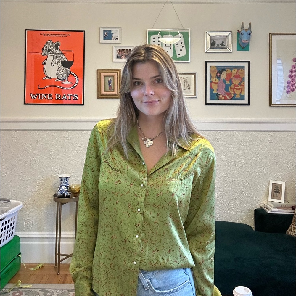 Vintage green silk western shirt